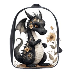 Cute Black Baby Dragon Flowers Painting (7) School Bag (large)