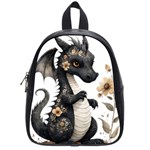 Cute Black Baby Dragon Flowers Painting (7) School Bag (Small) Front