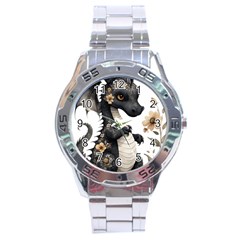 Cute Black Baby Dragon Flowers Painting (7) Stainless Steel Analogue Watch by 1xmerch