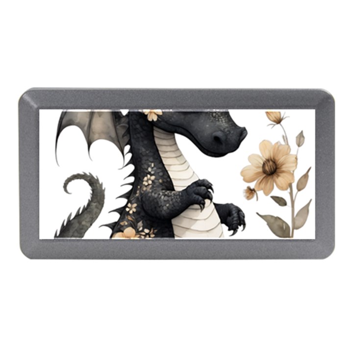 Cute Black Baby Dragon Flowers Painting (7) Memory Card Reader (Mini)