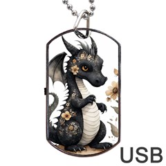 Cute Black Baby Dragon Flowers Painting (7) Dog Tag Usb Flash (two Sides) by 1xmerch