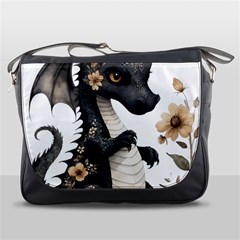 Cute Black Baby Dragon Flowers Painting (7) Messenger Bag by 1xmerch