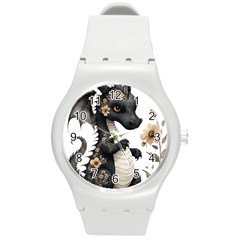 Cute Black Baby Dragon Flowers Painting (7) Round Plastic Sport Watch (m) by 1xmerch