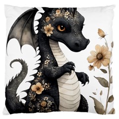 Cute Black Baby Dragon Flowers Painting (7) Large Cushion Case (one Side) by 1xmerch