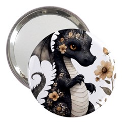 Cute Black Baby Dragon Flowers Painting (7) 3  Handbag Mirrors by 1xmerch