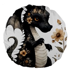 Cute Black Baby Dragon Flowers Painting (7) Large 18  Premium Round Cushions by 1xmerch