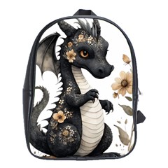 Cute Black Baby Dragon Flowers Painting (7) School Bag (xl) by 1xmerch