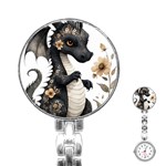 Cute Black Baby Dragon Flowers Painting (7) Stainless Steel Nurses Watch Front