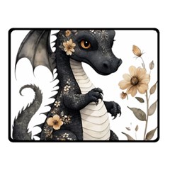 Cute Black Baby Dragon Flowers Painting (7) Two Sides Fleece Blanket (small)