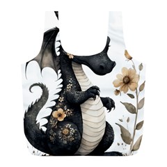 Cute Black Baby Dragon Flowers Painting (7) Full Print Recycle Bag (l)