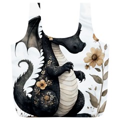 Cute Black Baby Dragon Flowers Painting (7) Full Print Recycle Bag (xl) by 1xmerch