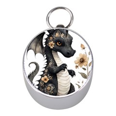 Cute Black Baby Dragon Flowers Painting (7) Mini Silver Compasses by 1xmerch