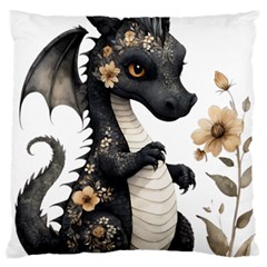 Cute Black Baby Dragon Flowers Painting (7) Large Premium Plush Fleece Cushion Case (one Side) by 1xmerch