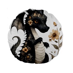 Cute Black Baby Dragon Flowers Painting (7) Standard 15  Premium Flano Round Cushions by 1xmerch