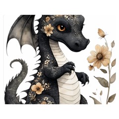 Cute Black Baby Dragon Flowers Painting (7) Two Sides Premium Plush Fleece Blanket (medium) by 1xmerch