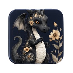 Cute Black Baby Dragon Flowers Painting (7) Square Metal Box (black) by 1xmerch