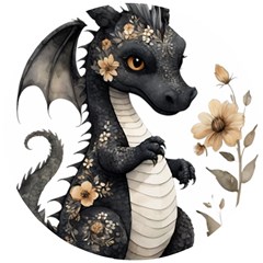 Cute Black Baby Dragon Flowers Painting (7) Wooden Puzzle Round by 1xmerch