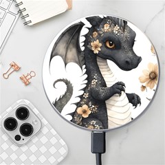 Cute Black Baby Dragon Flowers Painting (7) Wireless Fast Charger(white) by 1xmerch