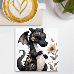 Cute Black Baby Dragon Flowers Painting (7) Uv Print Square Tile Coaster  by 1xmerch