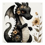 Cute Black Baby Dragon Flowers Painting (7) Banner and Sign 3  x 3  Front