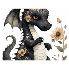 Cute Black Baby Dragon Flowers Painting (7) Premium Plush Fleece Blanket (medium) by 1xmerch