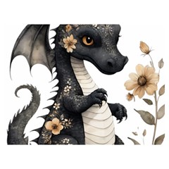 Cute Black Baby Dragon Flowers Painting (7) Premium Plush Fleece Blanket (extra Small) by 1xmerch