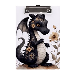 Cute Black Baby Dragon Flowers Painting (7) A5 Acrylic Clipboard by 1xmerch