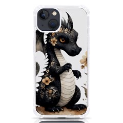 Cute Black Baby Dragon Flowers Painting (7) Iphone 13 Tpu Uv Print Case