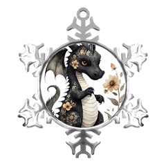 Cute Black Baby Dragon Flowers Painting (7) Metal Small Snowflake Ornament by 1xmerch