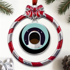 Astronaut Space Astronomy Universe Metal Red Ribbon Round Ornament by Sarkoni