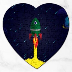 Rocket Halftone Astrology Astronaut Jigsaw Puzzle (heart) by Sarkoni