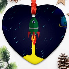 Rocket Halftone Astrology Astronaut Heart Ornament (two Sides) by Sarkoni