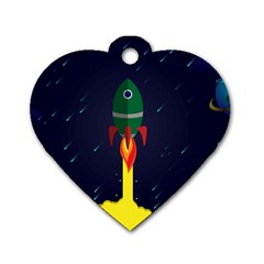 Rocket Halftone Astrology Astronaut Dog Tag Heart (two Sides) by Sarkoni