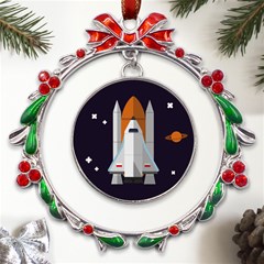 Rocket Space Universe Spaceship Metal X mas Wreath Ribbon Ornament by Sarkoni