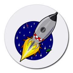 Rocket Ship Launch Vehicle Moon Round Mousepad by Sarkoni