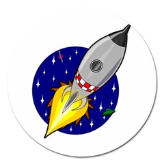 Rocket Ship Launch Vehicle Moon Magnet 5  (round) by Sarkoni