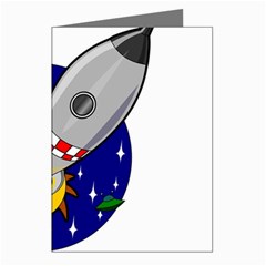 Rocket Ship Launch Vehicle Moon Greeting Cards (pkg Of 8) by Sarkoni