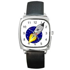 Rocket Ship Launch Vehicle Moon Square Metal Watch by Sarkoni