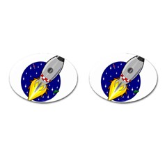 Rocket Ship Launch Vehicle Moon Cufflinks (oval) by Sarkoni