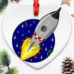 Rocket Ship Launch Vehicle Moon Heart Ornament (two Sides) by Sarkoni