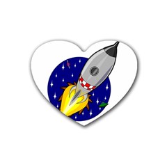 Rocket Ship Launch Vehicle Moon Rubber Coaster (heart) by Sarkoni