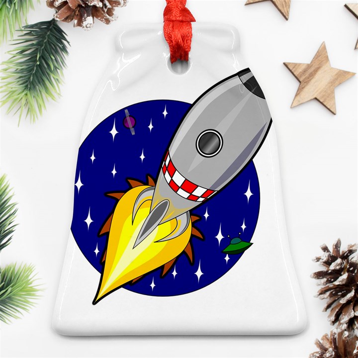 Rocket Ship Launch Vehicle Moon Ornament (Bell)