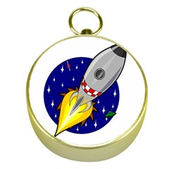 Rocket Ship Launch Vehicle Moon Gold Compasses by Sarkoni