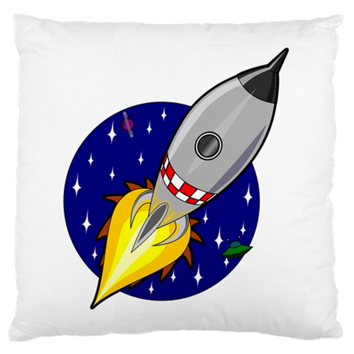 Rocket Ship Launch Vehicle Moon Large Premium Plush Fleece Cushion Case (One Side)