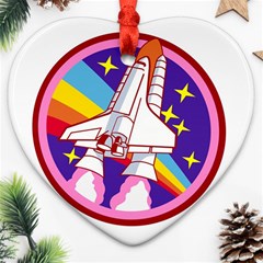 Badge Patch Pink Rainbow Rocket Ornament (heart) by Sarkoni