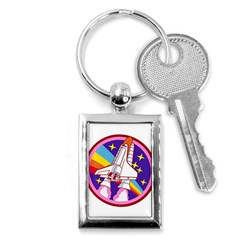 Badge Patch Pink Rainbow Rocket Key Chain (rectangle) by Sarkoni