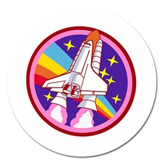 Badge Patch Pink Rainbow Rocket Magnet 5  (round) by Sarkoni