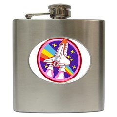 Badge Patch Pink Rainbow Rocket Hip Flask (6 Oz) by Sarkoni