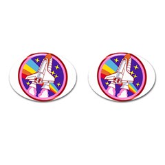 Badge Patch Pink Rainbow Rocket Cufflinks (oval) by Sarkoni