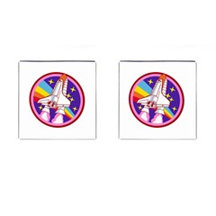 Badge Patch Pink Rainbow Rocket Cufflinks (square) by Sarkoni